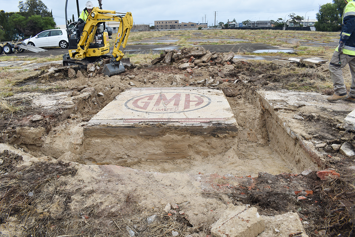 Photo of GM Holden Mosaic being excavated. 