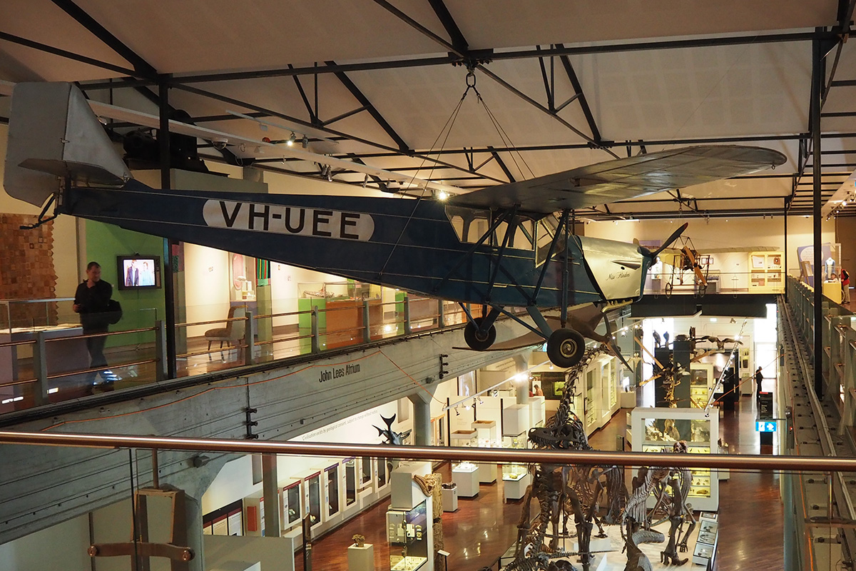 Aircraft Miss Flinders hanging from roof of museum