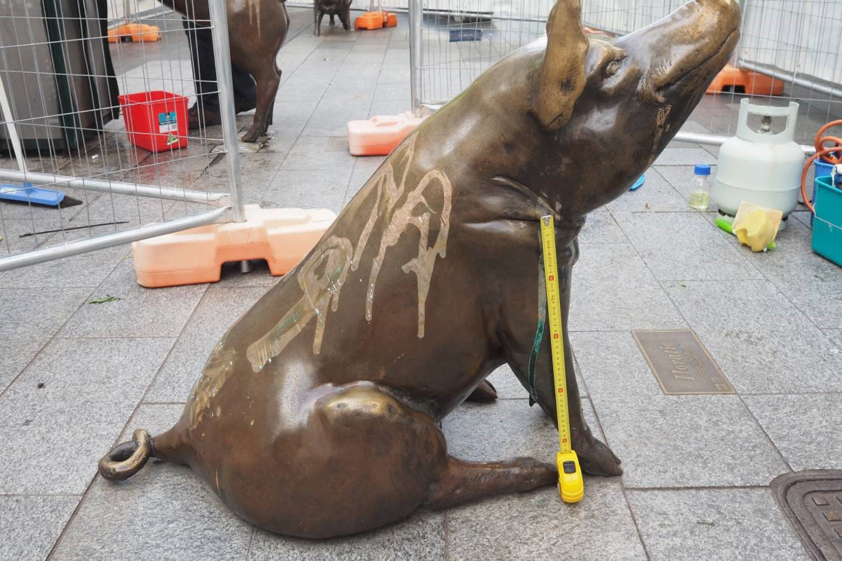 View of vandalised sculpture