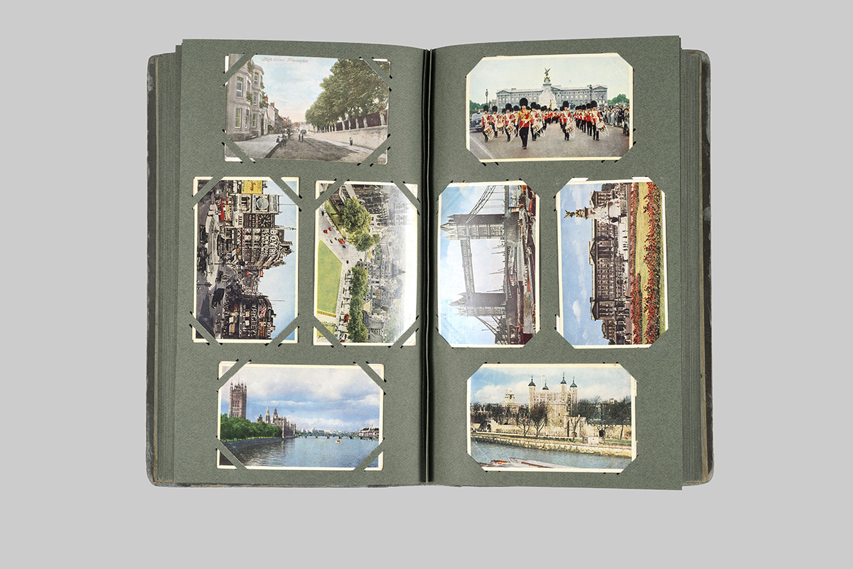 Pages of postcard album after treatment